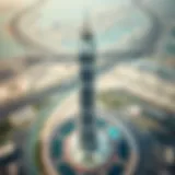 Aerial Perspective of Al Fahad Tower 1 Aerial view of Al Fahad Tower 1 showcasing its sleek design and surrounding infrastructure