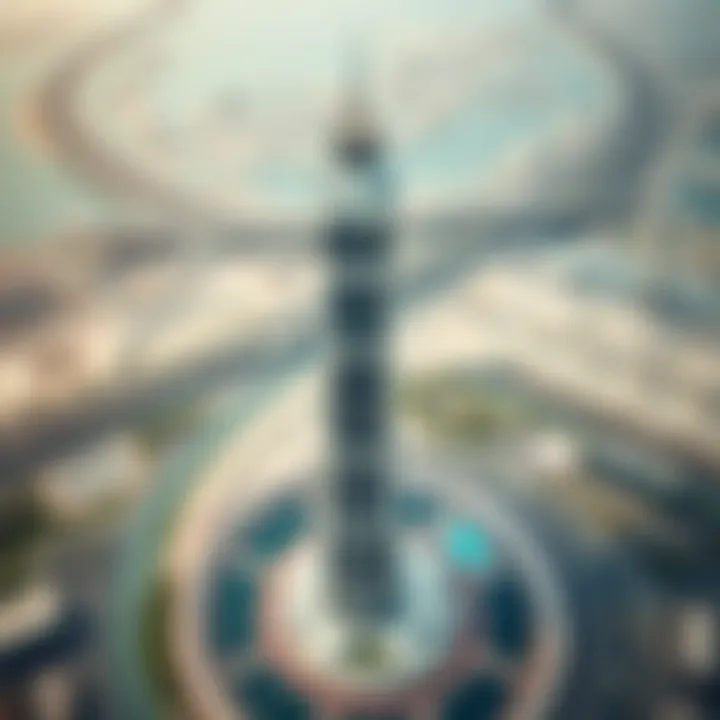 Aerial Perspective of Al Fahad Tower 1 Aerial view of Al Fahad Tower 1 showcasing its sleek design and surrounding infrastructure