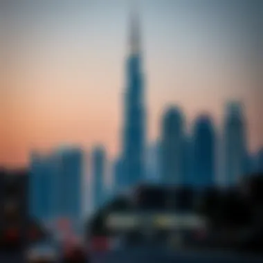 Evening Lights of Al Fahad Tower 1 Evening shot of Al Fahad Tower 1 illuminated against the Dubai skyline
