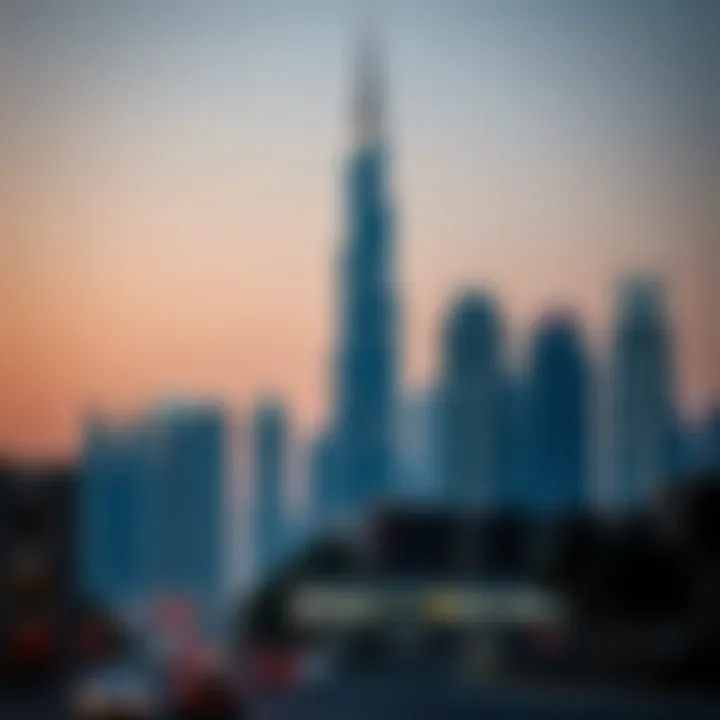Evening Lights of Al Fahad Tower 1 Evening shot of Al Fahad Tower 1 illuminated against the Dubai skyline