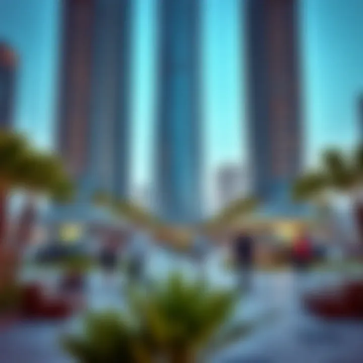 Community spaces around Al Maha Tower promoting interaction and connectivity