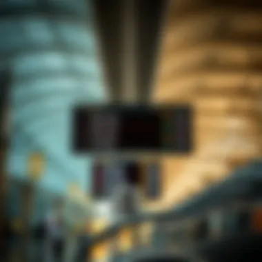 Signage displaying international flight destinations at Terminal Three