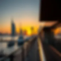 Stunning view of Dubai's Boardwalk at sunset overlooking the skyline