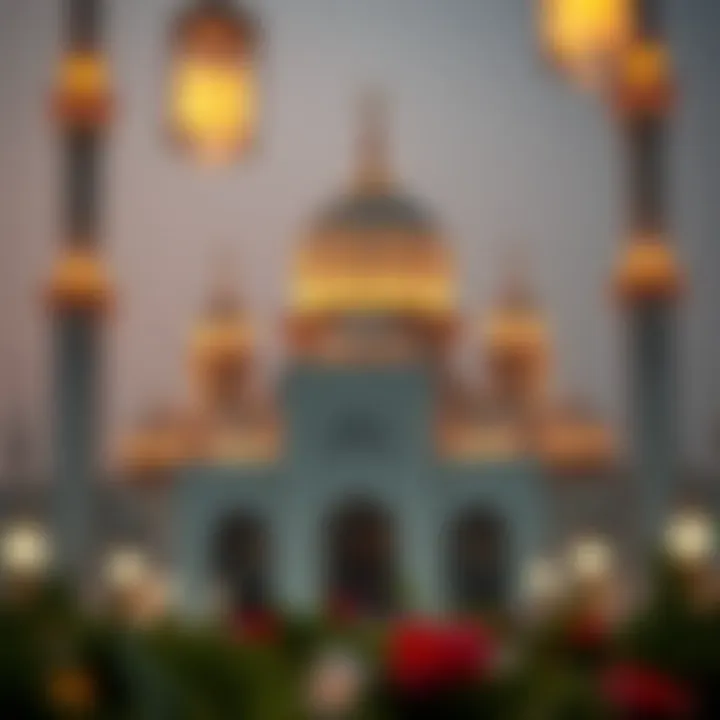 Mosque Adorned for Eid A majestic mosque adorned for the Eid festivities