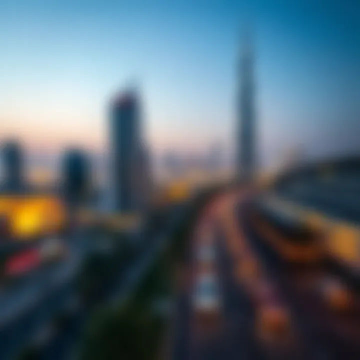 Panoramic view of Sheikh Zayed Road showcasing its vibrant skyline