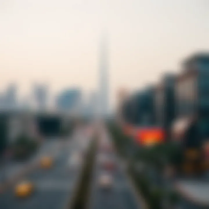 Panoramic view of Sheikh Zayed Road with Al Attar Tower in the skyline