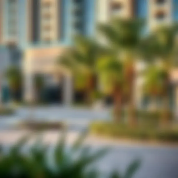 Amenities surrounding Al Attar Tower including parks and retail areas