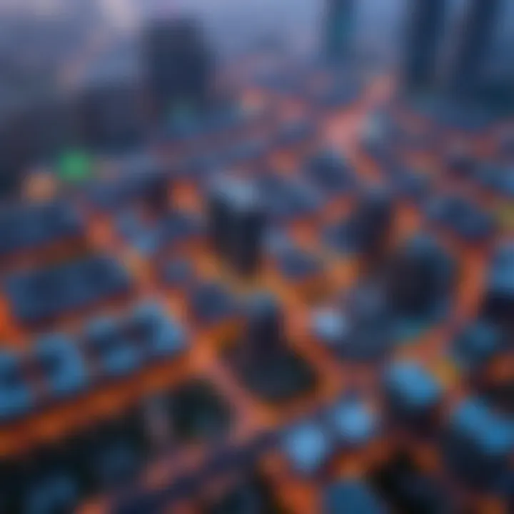 Aerial view of Al Dana International City showcasing its vibrant urban layout