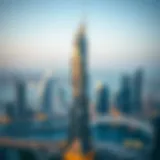 Stunning view of Churchill Tower against Dubai skyline