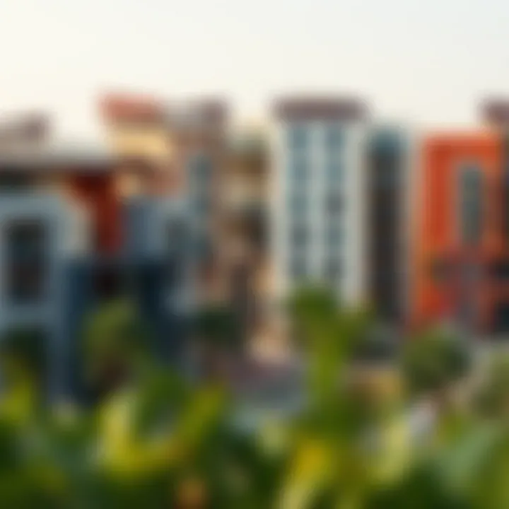 Modern residential buildings in a vibrant neighborhood of Dubai