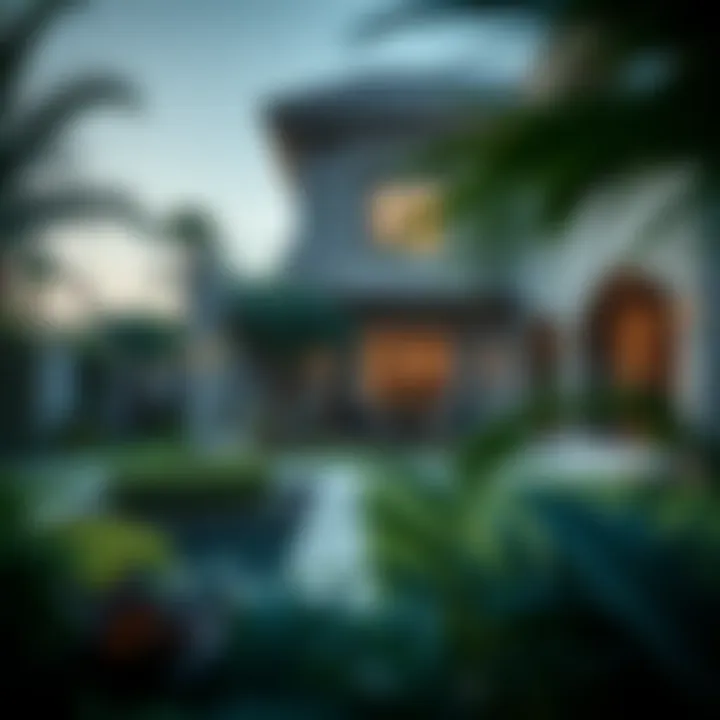 Spacious backyard of a villa showcasing beautiful landscaping