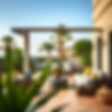 Tranquil outdoor patio with garden view in a Dubai villa