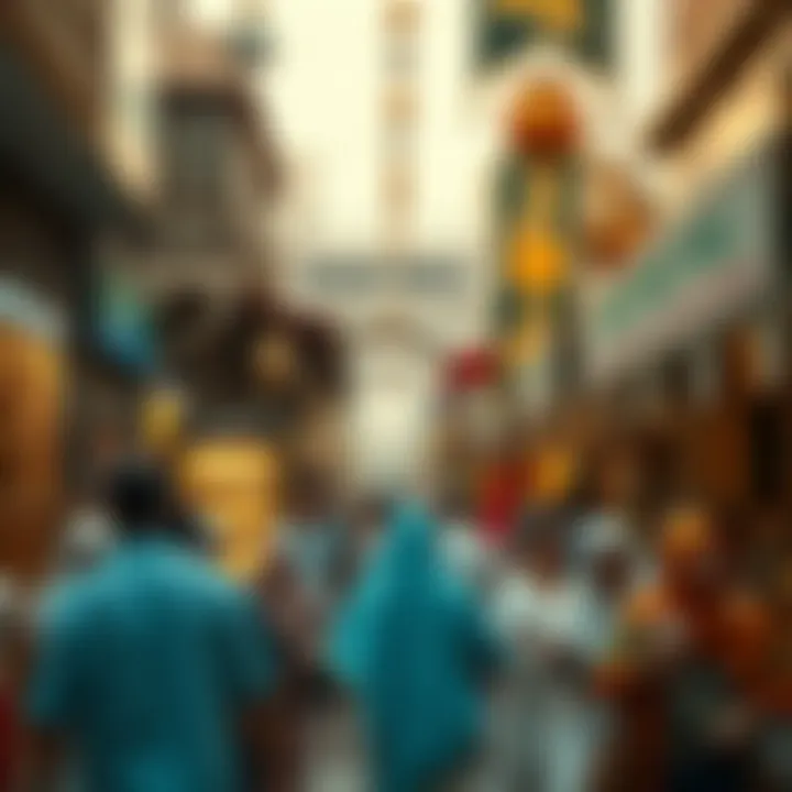 A bustling scene capturing the vibrant atmosphere of shoppers in the Gold Souk