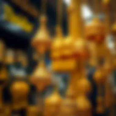 Close-up of exquisite gold ornaments highlighting craftsmanship in the marketplace