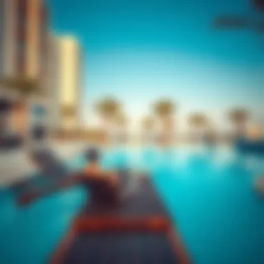 Poolside view with modern amenities at Golden Sands 5