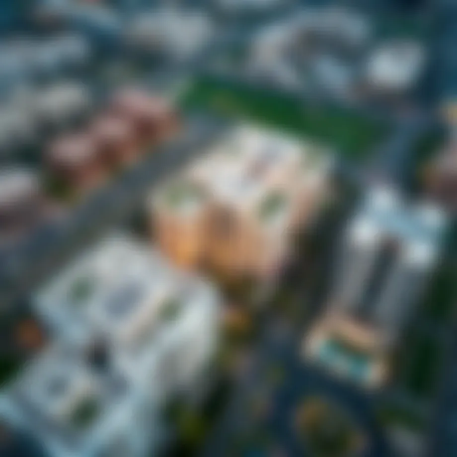 Aerial view of Green Acres project showcasing modern architecture