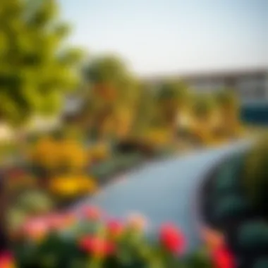 Beautiful landscaping and greenery surrounding Green Acres