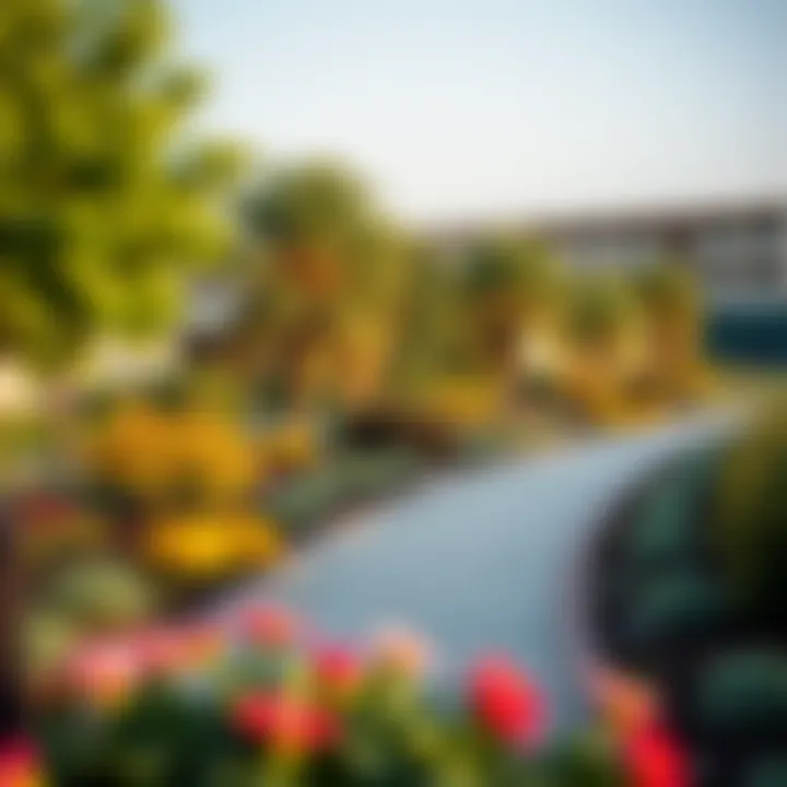 Beautiful landscaping and greenery surrounding Green Acres