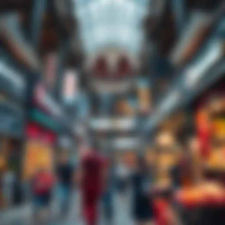 A bustling marketplace within Karama Centre filled with diverse retail options