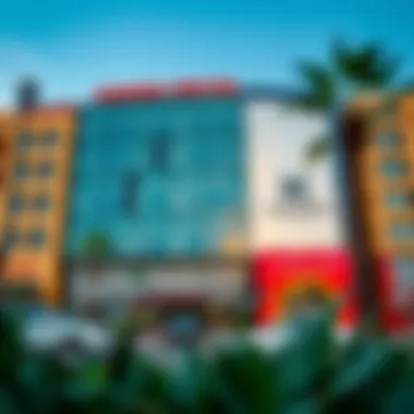 Vibrant exterior of Karama Centre showcasing its unique architecture