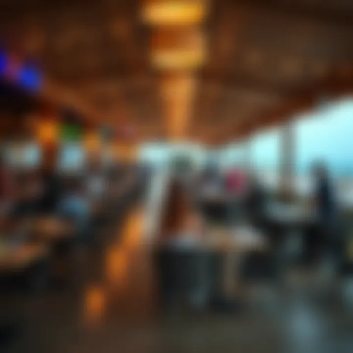 A vibrant beachfront dining scene with various restaurants and cafes