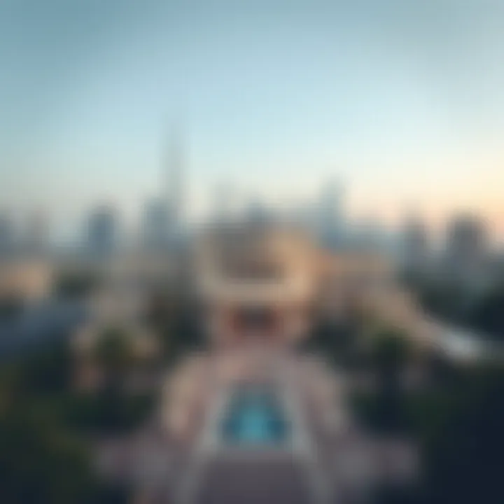 Leebach Palace and the Dubai Skyline Panoramic view of Leebach Palace set against the Dubai skyline