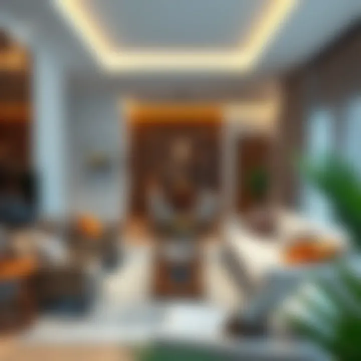 An interior shot of a luxury apartment in Muradif Al-Shurooq, emphasizing spacious design