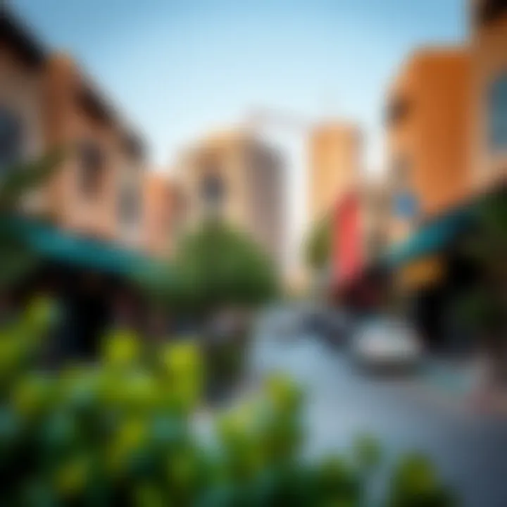 A vibrant neighborhood view highlighting the amenities in Muradif Al-Shurooq