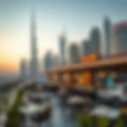 A stunning view of Business Bay's skyline featuring a variety of dining establishments