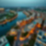 Aerial view of Riverside Crescent showcasing its luxurious properties