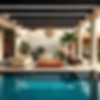 Elegant Outdoor Lounge Area Elegant outdoor lounging area by the private pool in a Dubai villa