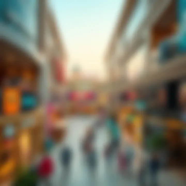 A vibrant shopping area filled with diverse retail options