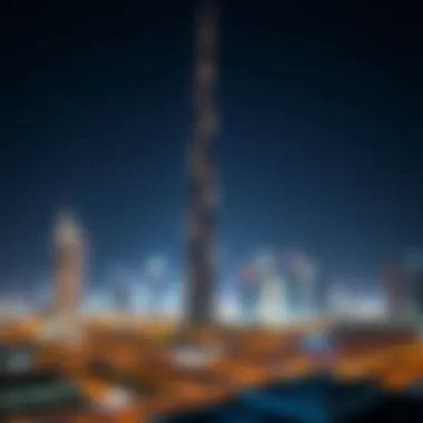 Night Illumination of Damas Dubai Tower Panoramic shot of Damas Dubai Tower illuminated at night, adding to Dubai's vibrant skyline