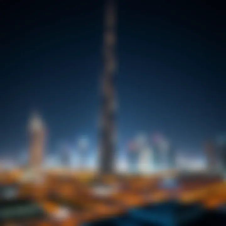Night Illumination of Damas Dubai Tower Panoramic shot of Damas Dubai Tower illuminated at night, adding to Dubai's vibrant skyline