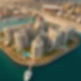 Aerial view of the Seven Palm development showcasing its unique architecture