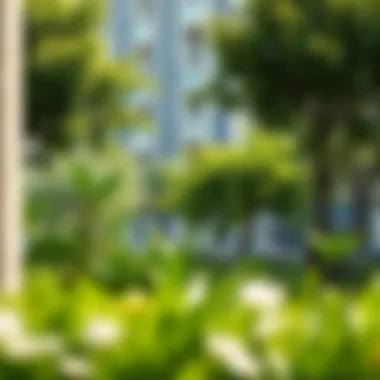 The lush green spaces surrounding Il Primo, creating a serene urban environment