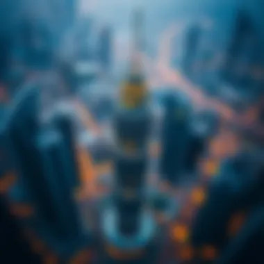 Aerial view of Lulu Tower surrounded by the bustling Dubai cityscape