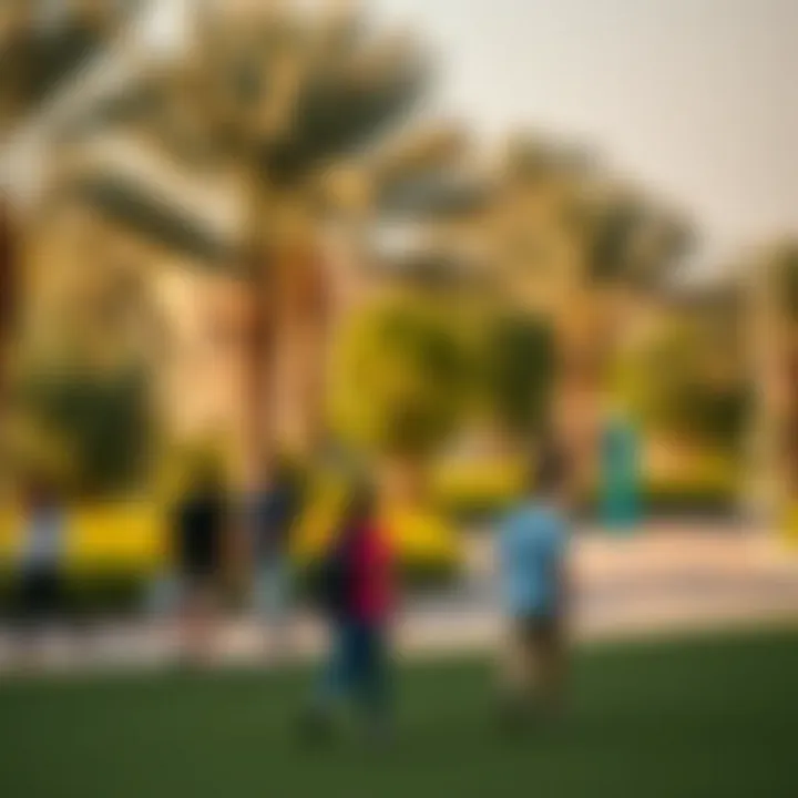 Community Park: The Heart of Dubai's Oasis A vibrant community park with families enjoying leisure time