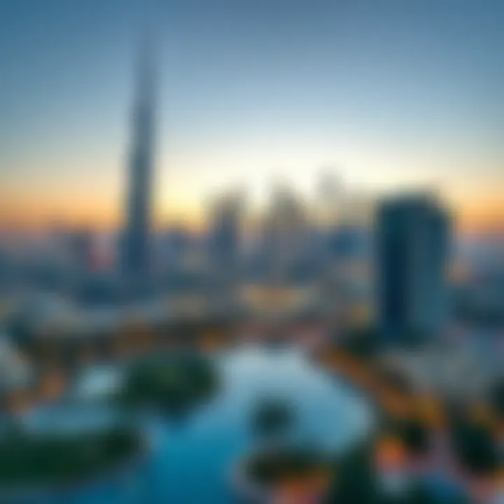 Dubai Skyline: A Sunset Oasis A breathtaking view of the Dubai skyline at sunset