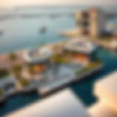 Aerial view of a luxury villa by the waterfront in Dubai