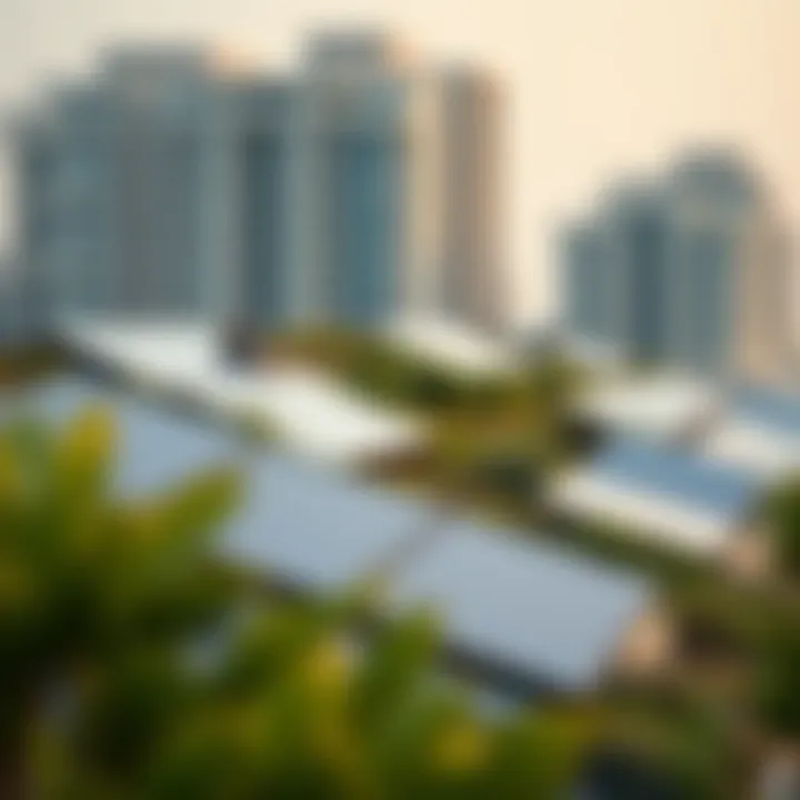 Solar panels and green roofing as part of modern architecture