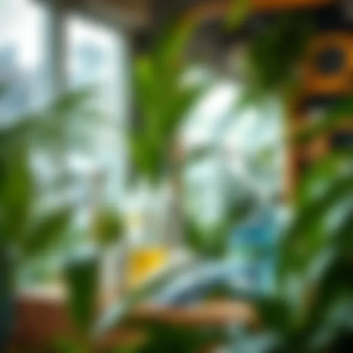 Eco-Friendly Cleaning Solutions Sustainable cleaning products displayed in an eco-conscious environment