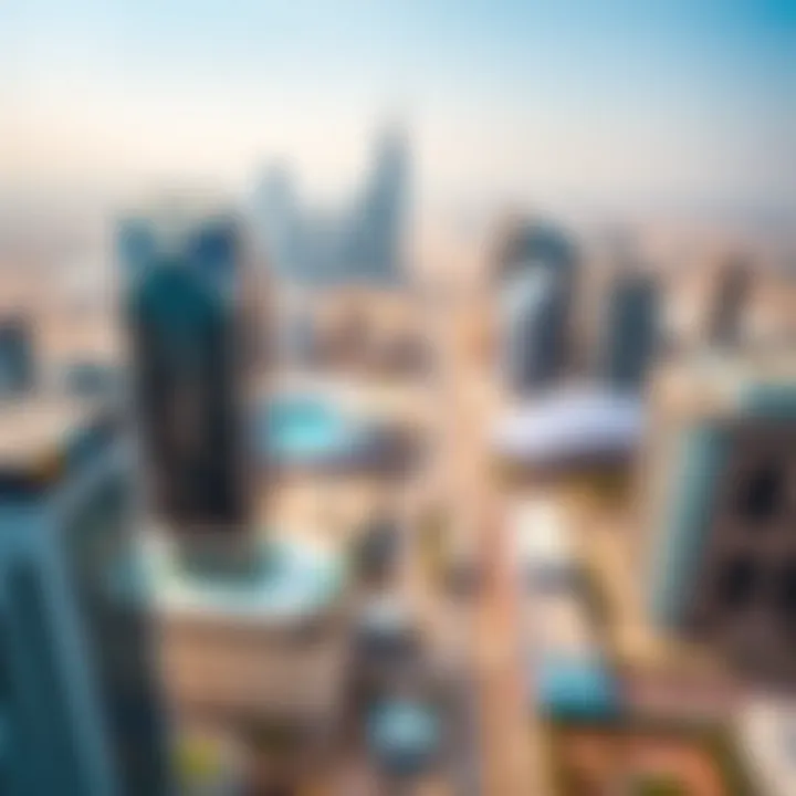 Aerial view of modern business centers in Dubai's skyline
