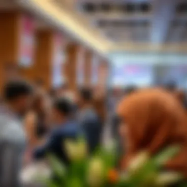 Real Estate Networking Event A bustling real estate conference with industry professionals networking