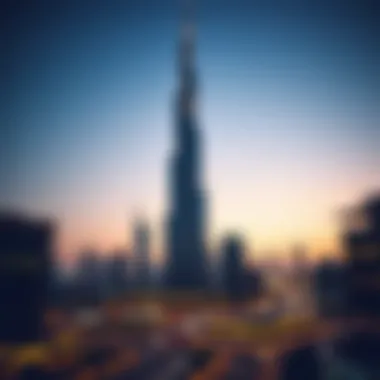 Iconic Burj Khalifa Illuminated at Dusk Majestic view of Burj Khalifa at sunset