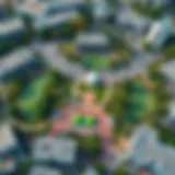 Aerial view of Town Square Park showcasing its lush greenery and recreational spaces.