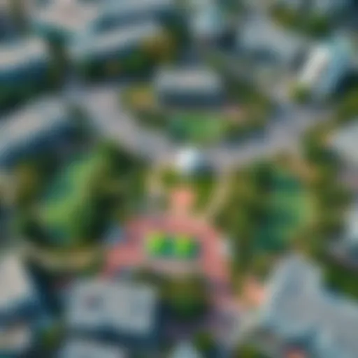 Aerial view of Town Square Park showcasing its lush greenery and recreational spaces.