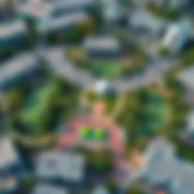 Aerial View of Town Square Park Aerial view of Town Square Park showcasing its lush greenery and recreational spaces.