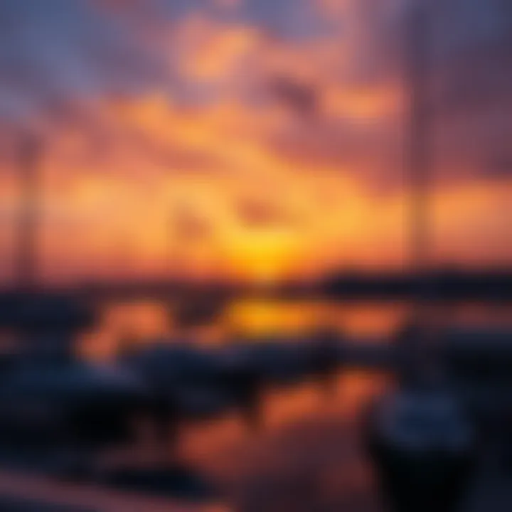 Vibrant sunset over Umm Al Quwain Marina reflecting on the water