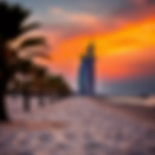 Stunning view of Umm Suqeim Beach at sunset with the Burj Al Arab in the background